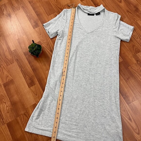 Press Soft Knit Tshirt Dress Light Heather Grey Sz Small Peek-a-Boo Neckline - Picture 8 of 8